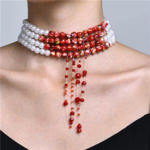 2 PCS Dripping Blood Pearl Bracelet & Necklace Jewelry Set